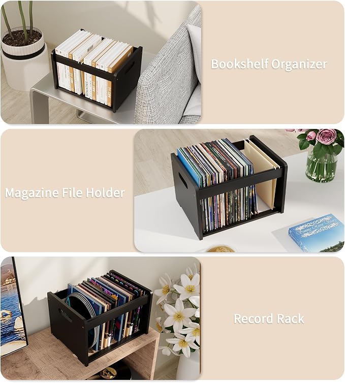 2 Pack Bamboo Hanging File Organizer, Office Desk File Organizer for Letter Size, Wood Hanging File Folders Organizer Record Holder Storage Stand Bookshelf Easy Assembly, Black