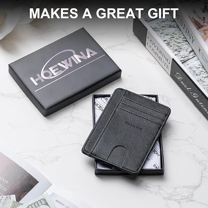 Hoewina Wallet for Men, Credit Card Holder, Slim Minimalist Wallet, Front Pocket RFID Blocking Leather Thin Wallet for Men and Women(Cross Black)