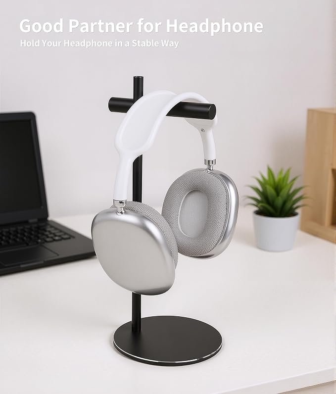 Aluminum Alloy Headphone Stand for Desk with Non-Slip Base - Universal headset stand Compatible with Over-Ear, On-Ear and Neckband Headphones (Black)