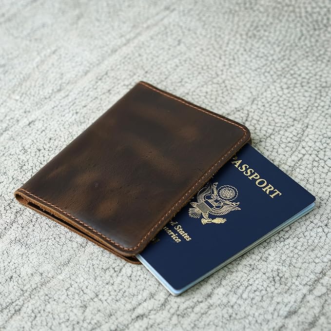 PEGAI Personalized Leather, Passport Holder For Travel | Handmade Passport Wallet Cover Case | Travel Document Holder, Passport Cover for Men, Women, and Family | Pike (Dual Tone Coffee)