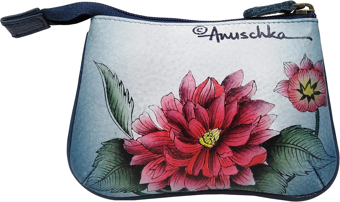 Anuschka Women’s Hand-Painted Genuine Leather Medium Zip Pouch - Coin and Key Pouch - Zippered, 2 Key Fobs