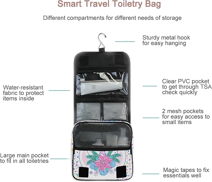 senya Hanging Travel Toiletry Bag Kit Makeup Case Cosmetics Organizer for Men Women (Unicorn)