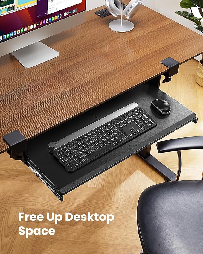 Ergear ErGear Keyboard Tray Under Desk, Corner Keyboard Tray with 45° Adjustable C Clamp for L Shaped Desk, Computer Keyboard & Mouse Tray Smooth Slide Out for Typing, 26.38'' W x 11.61'' D, Black