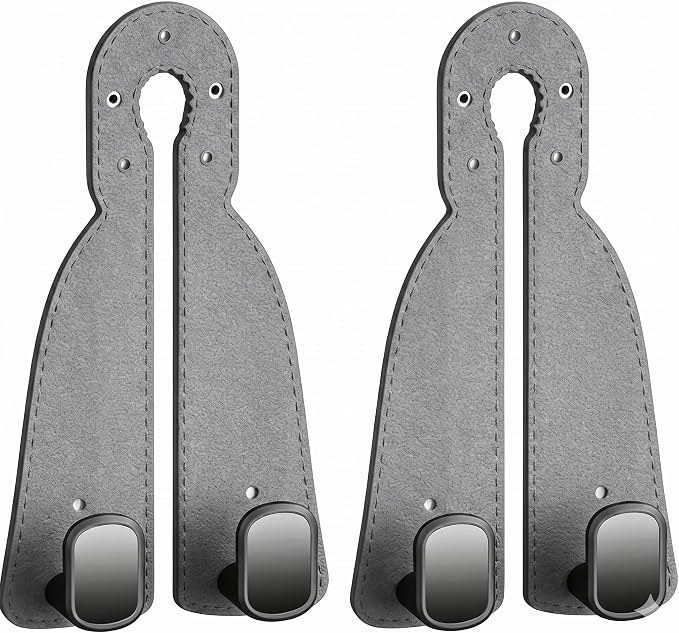 2 Pack Leather Car Seat Back Double Hooks - Heavy Duty Metal Core Headrest Hangers for Purses, Bags & Groceries - Anti-Drop & Scratch-Free Auto Interior Organizer Holder (Grey)