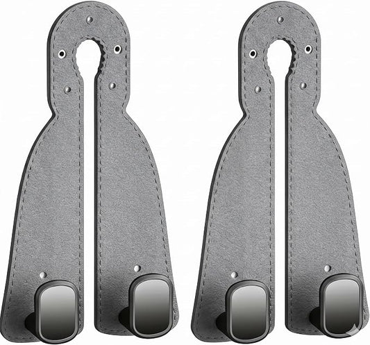 2 Pack Leather Car Seat Back Double Hooks - Heavy Duty Metal Core Headrest Hangers for Purses, Bags & Groceries - Anti-Drop & Scratch-Free Auto Interior Organizer Holder (Grey)
