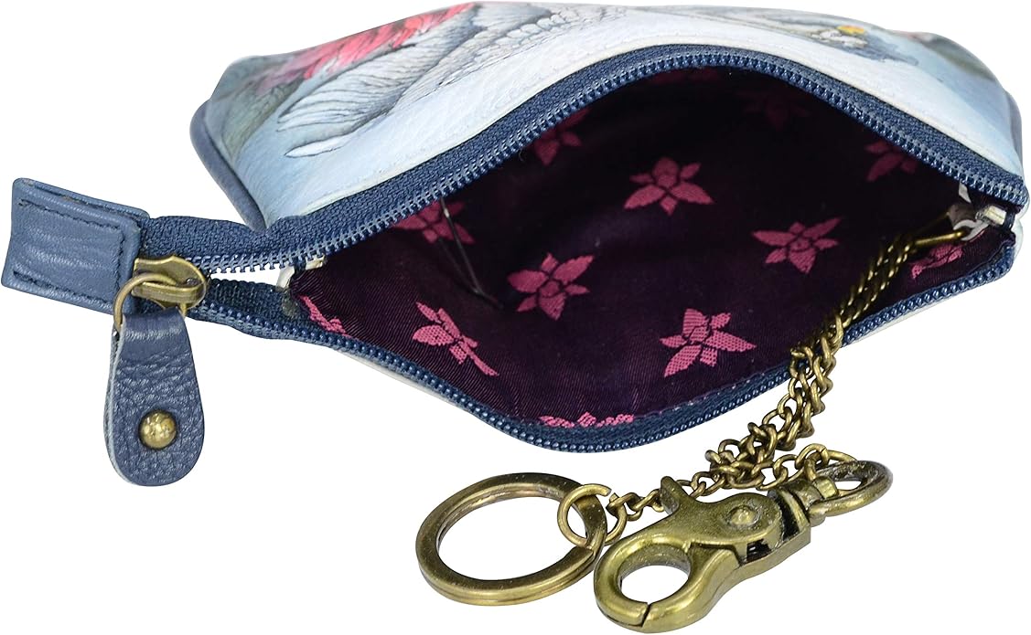 Anuschka Women’s Hand-Painted Genuine Leather Medium Zip Pouch - Coin and Key Pouch - Zippered, 2 Key Fobs