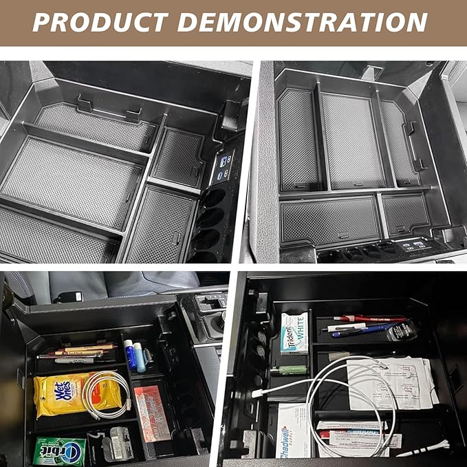 Muslogy Center Console Organizer Compatible with Toyota Tundra 2022-2025 2026 Accessories Middle Insert Box & Lower Center Console Storage Gear Shift Storage Box 2PCS Set(Console Organizer+Lower Tray)