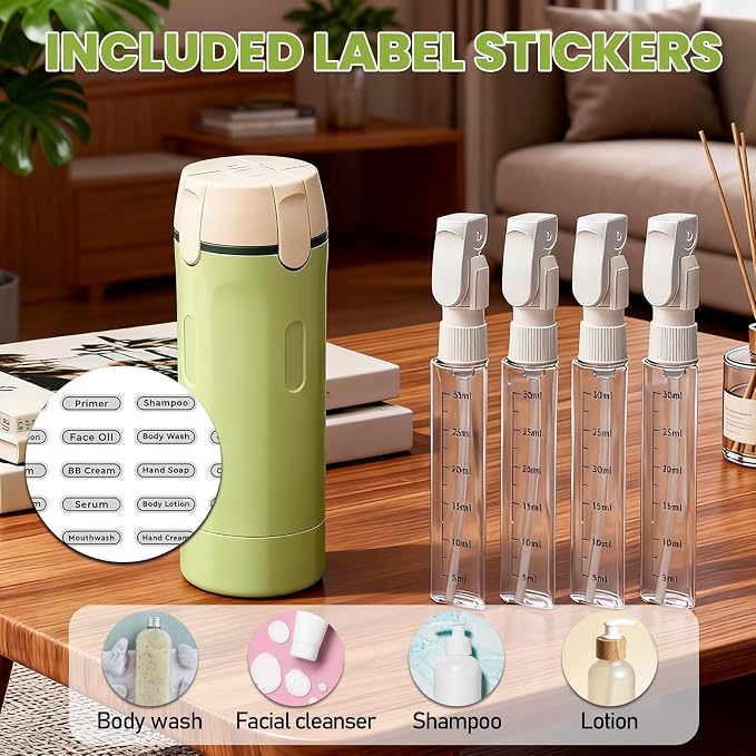 4 in 1 Travel Dispenser Bottles, 30ML Leakproof Travel Bottle Set | Travel Dispenser Bottles,Leakproof&Refillable,For Shampoo,Lotion,Conditioner,Travel Essentials for Unisex With Brush&Funnels