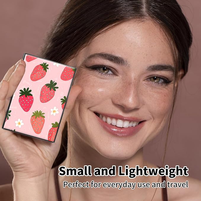 Metal Wallet,Credit Card Holder for Women Men,RFID Blocking Card Holder Mini Slim Aluminum Wallet ID Case Hard Case Business Card Holder Case,Cartoon Strawberry Pink