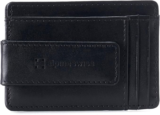 alpine swiss Harper Mens RFID Slim Money Clip Front Pocket Wallet Minimalist Leather ID Card Holder | RFID
