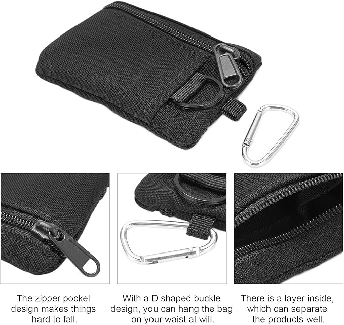 Mini Size EDC Utility Pouch Bags, Molle Pouch with Carabiner, EDC Pocket Organizer, Mini Molle Pouch Wallet for Biking Camping