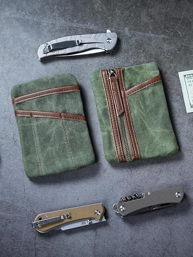 Sayram SP6 EDC Pouch, Waxed Canvas Compact Pocket Organizer, EDC Pocket Pouch for Men, Zippered Pocket Pouch, Mini EDC Organizer for Everyday Carry, Multitool Organizer Pouch (Oil Wax Green)