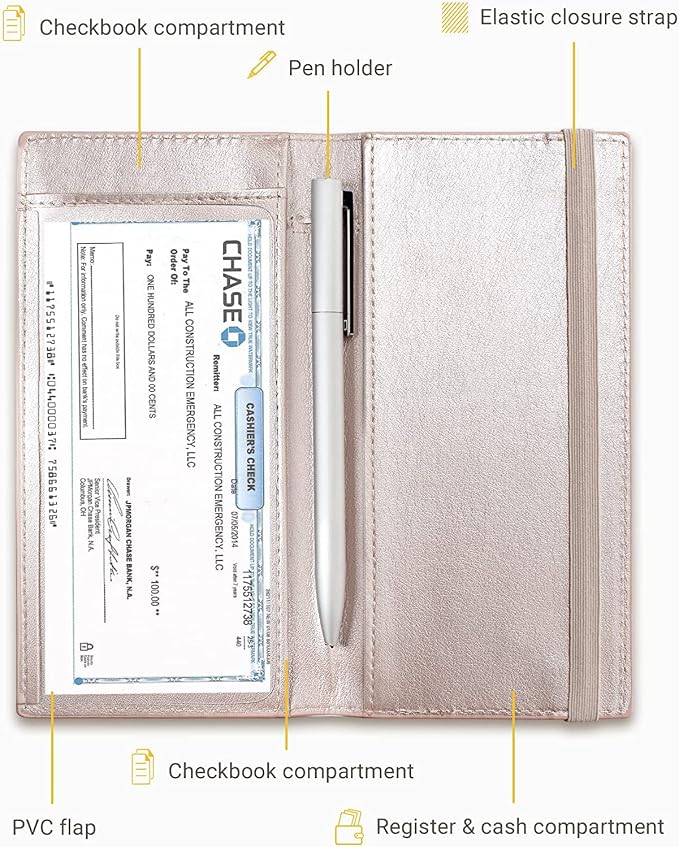 Zreal Checkbook Cover for Men & Women, Premium Vegan Leather Checkbook Holder for Top & Side Tear Duplicate Checks with RFID Blocking (Champagne)