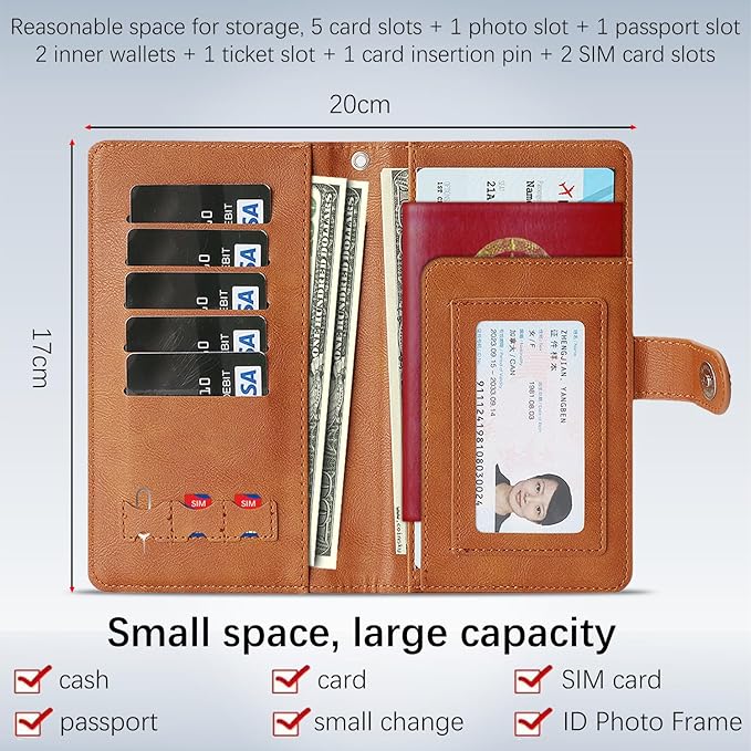 Passport Holder for Travel Essentials, RFID Blocking PU Leather Wallet Cover with Wristlet Strap Magnetic Closure Passport Book Holders Case for Women and Men, Brown