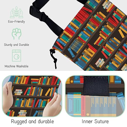 Bookshelves Car Trash Bag,Multicolored Book Hanging Drawstring Car Garbage Bag,Waterproof Canvas Car Back Seat Organizer with Adjustable Buckle,for Vehicles,SUVs,Camping,Road Trips