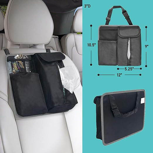 FH Group Hanging Car Organizer with Tissue Holder, GRAY Car Back Seat Organizer,E-Z Travel Organizer,Toys Car Storage Organizer, Kids Travel Storage for Baby Wipes, Food Holder Organizer