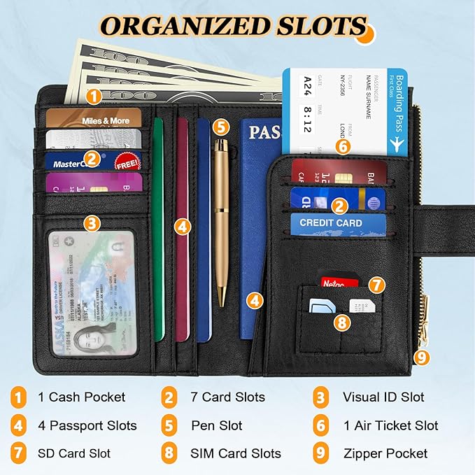 HUANLANG Passport Holder with Airtag for Women/Men, Airtag Passport Wallet for Travel Leather Passport Holder RFID Blocking,Travel Passport Walelt with Credit Card Holder