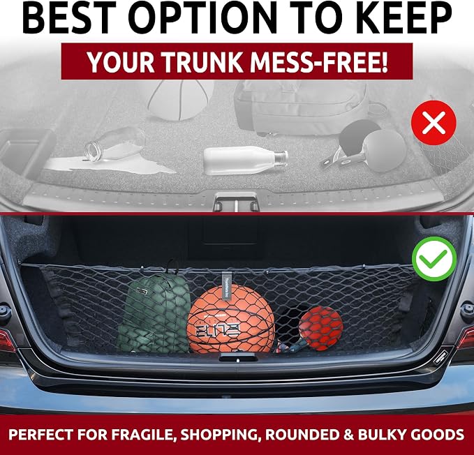 Envelope Style Automotive Elastic Trunk Mesh Cargo Net for Volvo S60 B5-2019-2025 - Premium Trunk Organizer and Storage - Luggage Net for Sedan - Car Organizer for Volvo S60 T8