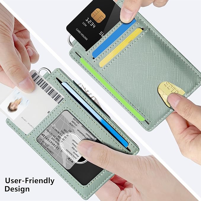 Mayski Slim Wallet, Credit Card Holder for Women, Minimalist Front Pocket RFID Blocking Card Cases, Small Wallet Women Men(Saffiano Seaweed)