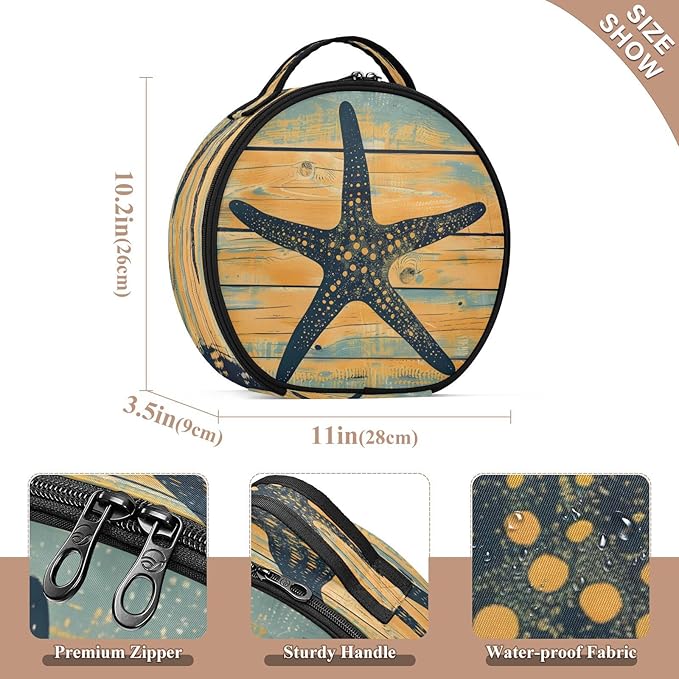 senya Round Cosmetic Pouch Travel Makeup Train Case Starfish Silhouette Makeup Organizer Bag with Adjustable Dividers Portable for Cosmetics Makeup Brushes Toiletry Jewelry Accessories