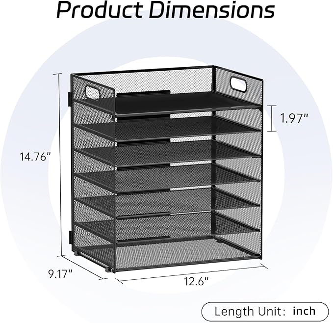 7-Tier Paper Organizer for Desk, Letter Tray with Handle Mesh Desk File Organizer, Workspace Organizers, Paper Sorter Organizer for Office Home School (Black)