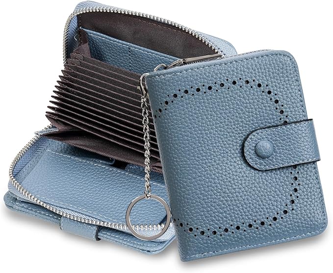 GAEKEAO Women's Leather Wallet RFID Blocking Card Holder with Many Compartments Small Purse with Zipper Key Chain Wallets