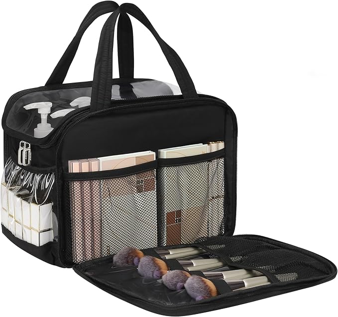 Travel Toiletry Bag for Women - Large Wide-Open Makeup Bag with Compartments, Lightweight Cosmetic Bag with Adjustable Dividers, Puffy Visible Toiletry Organizer for Full-Sized Container