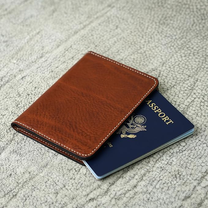 PEGAI Personalized Italian Leather, Passport Holder For Travel | Handmade Passport Wallet Cover Case | Travel Document Holder, Passport Cover for Men, Women, and Family | Pike (Missouri Dark Brown)
