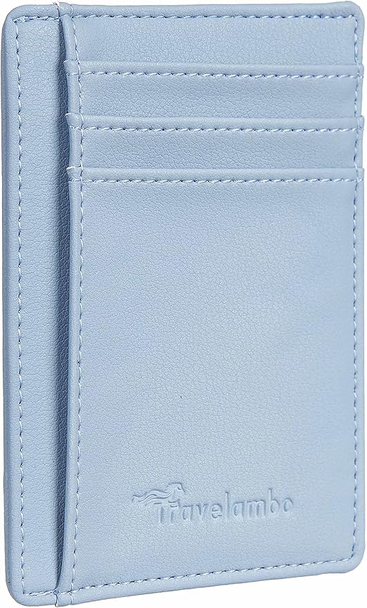 Travelambo Front Pocket Minimalist Leather Slim Wallet RFID Blocking Medium Size