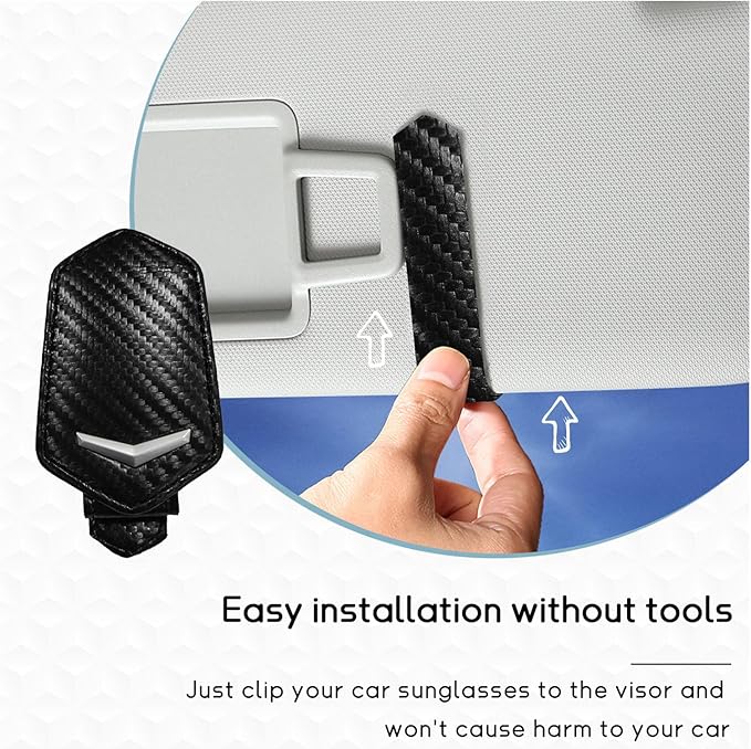Dickno Sunglasses Holder for Car Sun Visor, Magnetic Leather Glasses Hanger Mounted with Ticket Card Clip, Universal Vehicle Interior Accessories for Different Size Eyeglasses (Carbon Fiber)