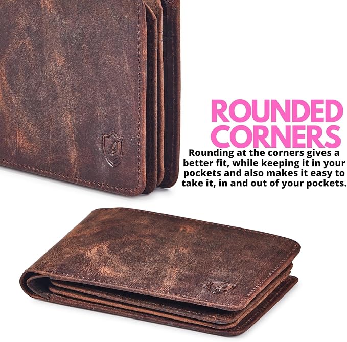 Cochoa Wallet for Men Bifold Leather RFID Blocking High Capacity Slim Card Case with 2 ID Window for Gift (Crazy Horse, Cognac)