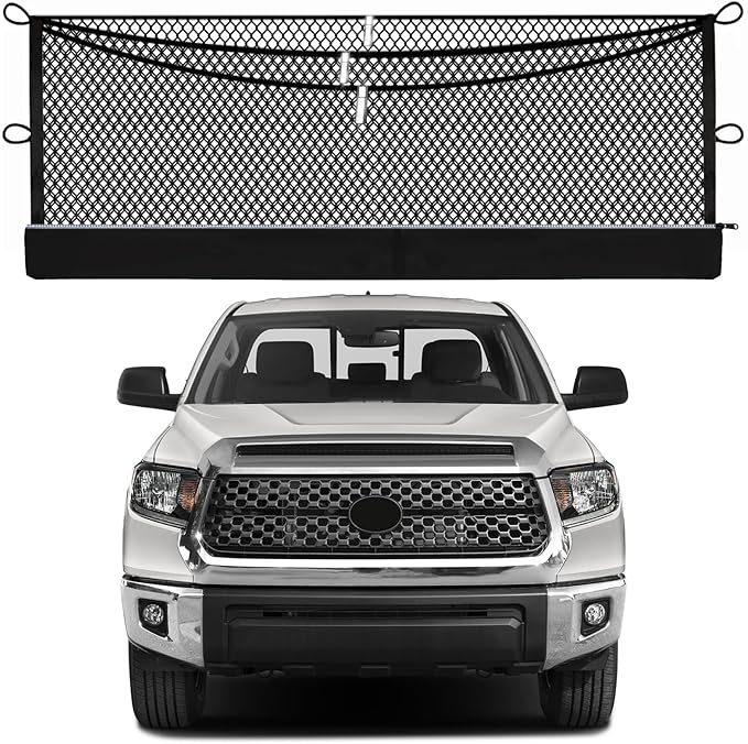 3-Layer Cargo Net for Toyota Tundra 2007-2021, Zoned Storage Truck Bed Net with Foldable Zippered Bottom Bag, Heavy-Duty Cargo Organizer Netting for Camping, Trips & Everyday Use