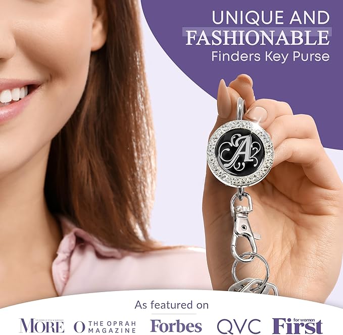 Women’s Bag Charm Key Finder, Car Keychain Hook, Cute Purse Organizer & Tote Bag Accessories, Gifts for Mom - Monogram Letter