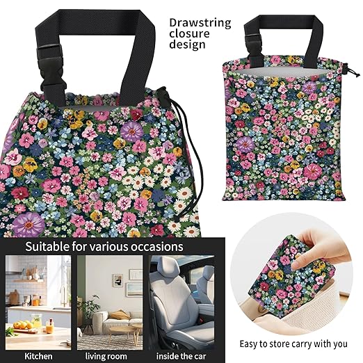 Car Trash Bag Large Hanging Can for Back of Seat, Cute Waterproof Car Garbage Bag for Vehicle, Travelling, Outdoor Cute Colorful Flower
