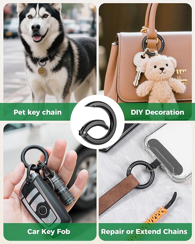 FEGVE Round Carabiner Keychain Clip,1.36 in Gold Spring O Key Rings Clip, Key Chain Quick Release Snap Hook for Women