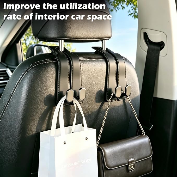 2 Pack Car Hooks for Headrest, Car Purse Hook Seat Back Hanger Storage Organizer, Multifunctional Car Hanger & Holder for Heatrest, Seat, Bag, Purse
