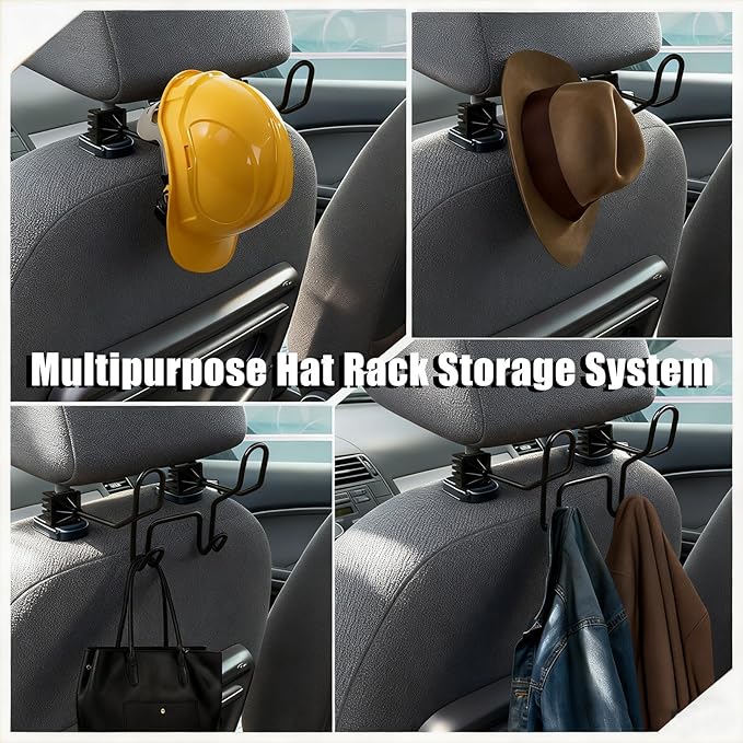 2-Pack Hard Hat Holder for Truck Seat - Dual Heavy Duty Car Headrest Hooks for Construction Gear, Caps & Groceries | Universal Fit for Vehicles