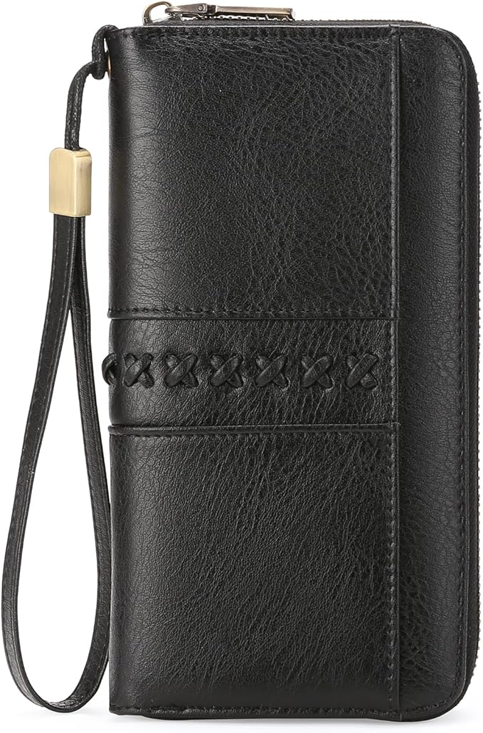 GOIACII Wallet for Women Ladies Wristlet Long Purse Zip Around Clutch RFID Blocking Vegan Leather