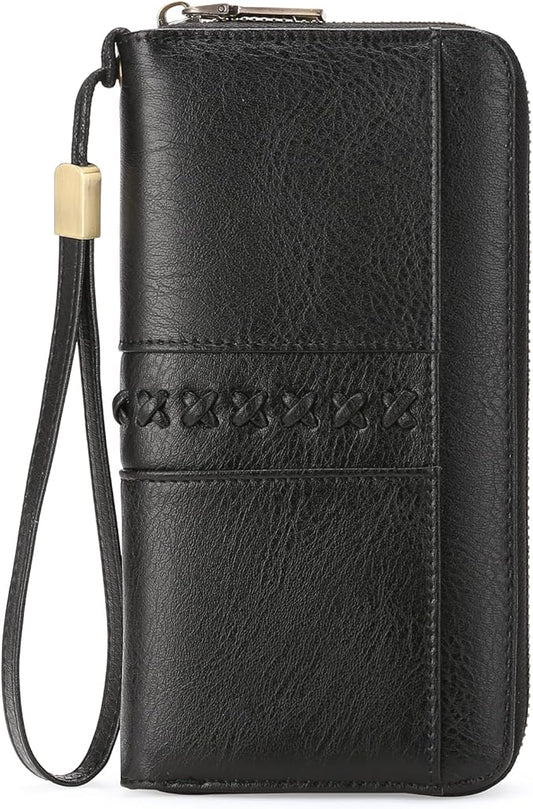 GOIACII Wallet for Women Ladies Wristlet Long Purse Zip Around Clutch RFID Blocking Vegan Leather