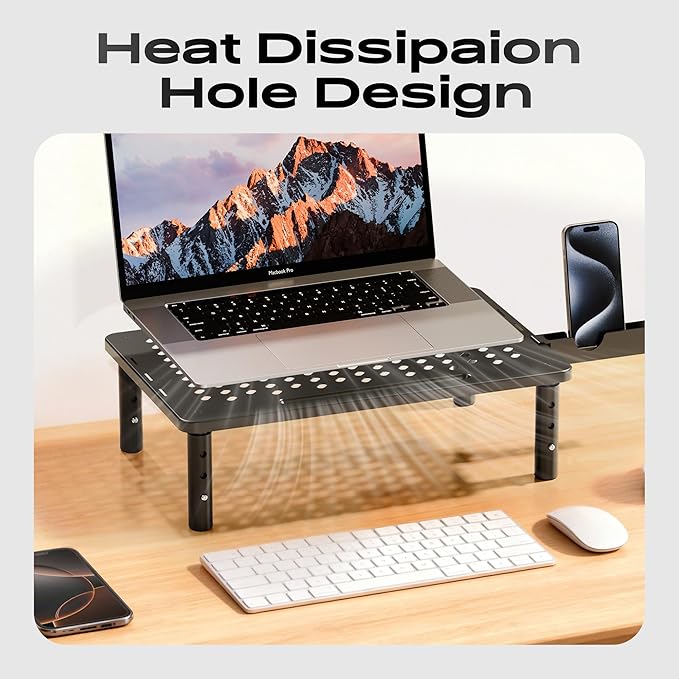 Computer Monitor Stand Riser for Desk, 3 Height Adjustable PC Laptop TV Desktop Monitor Stand Shelf, Metal Printer Table with Phone Holder, Stand Riser for Desk, Office Desk Organizers and Accessories, 2 Pack