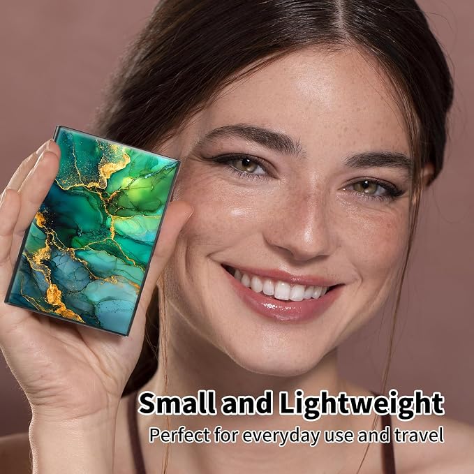 Metal Wallet,Credit Card Holder for Women Men,RFID Blocking Card Holder Mini Slim Aluminum Wallet ID Case Hard Case Business Card Holder Case,Green Golden Marble