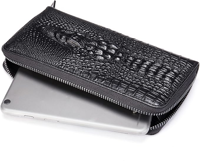 NIUCUNZH Genuine Leather Cool Long Wallets for Men Personalized Zip Around Wallet Checkbook Cash Credit Card Holder Wallet Black