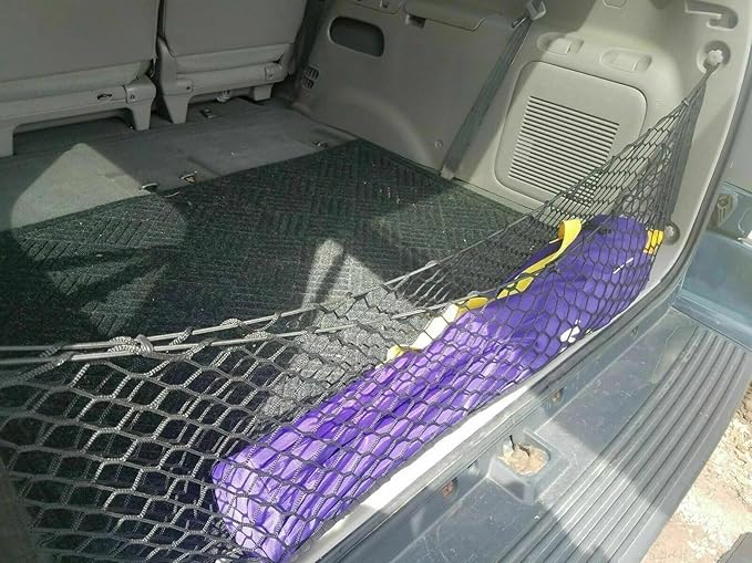 Rear Trunk Organizer Cargo Net for Toyota Sequoia 2001-2007 – Envelope Style Cargo Net for SUV – Black Color – Premium Mesh Elastic Car Trunk Organizer Vehicle Carrier Storage