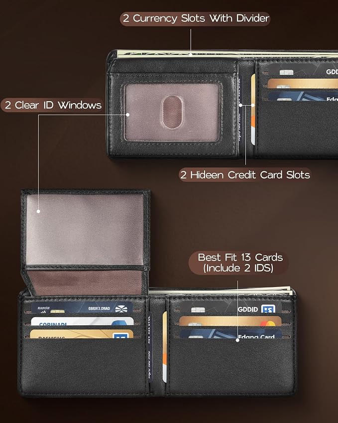 GNDR Wallet For Men Bifold Black RFID Blocking Slim Faux Leather Wallets Card Holder Front Pocket Minimalist Men Accessories With Gift Box
