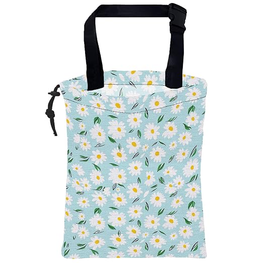 Car Trash Bag Blue Daisy Floral Leak-Proof Waterproof Car Garbage Bag with Drawstring Foldable Canvas Trash Bin with Adjustable Buckle for Car Accessories