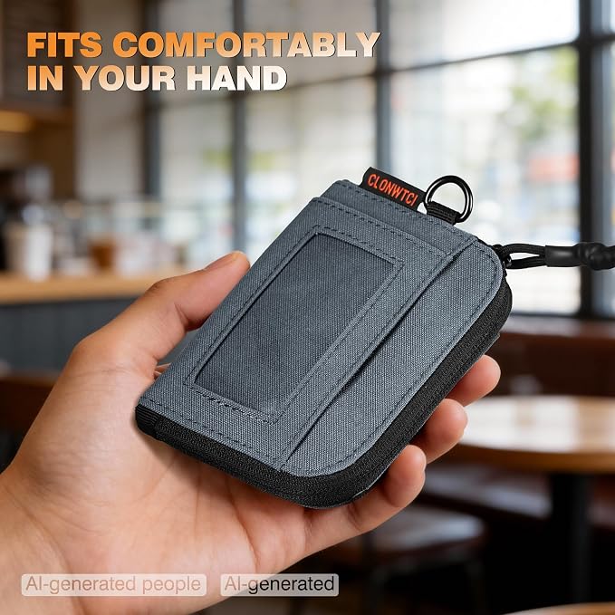 Coin Purse for Men, RFID Blocking 500D Nylon Small Wallet with Key Clip, Slim Front Pocket Card Holder, Zipper Coin Pouch & ID Window Organizer for Cards, Cash