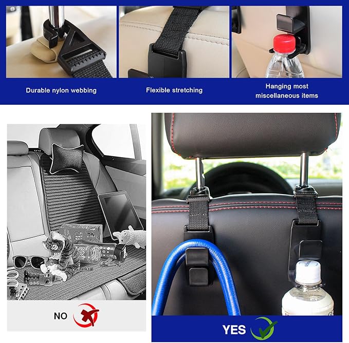 2 PCS Car Seat Headrest Hook, Strong Auto Seat Back Storage Hook Headrest Hanging Organizer, Vehicle Seats Hanger Holder Universal for Purses Handbags Groceries Bags