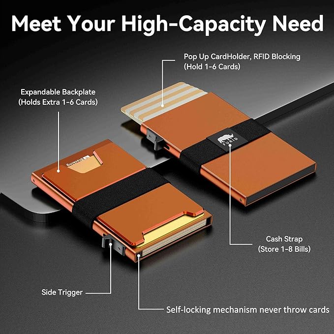 furid Smart Card Wallet for Men Slim: Minimalist Wallets RFID Blocking - Metal Pop Up Front Pocket Business Card Holder - Gift Boxed for Him Stocking Stuffers
