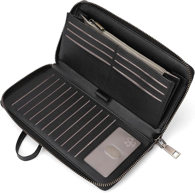 SENDEFN Women's Wallet RFID Blocking Leather Zip Around Wallet Large Capacity Long Purse Credit Card Holder with Wristlet