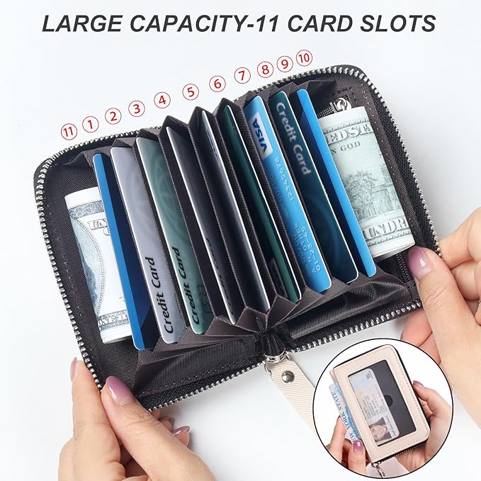 EcoVision Credit Card Holder RFID Card Case Wallet, Small Accordion Zipper Card Case Holder, Card Organizer Case for Women Men